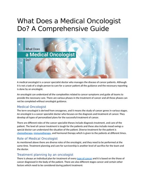 What Does a Medical Oncologist Do?